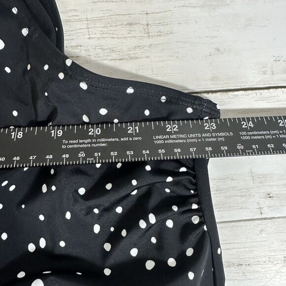 Swimsuits For All Plus Size 34 Black/White Dot Side Tie Blouson Tankini Top - Picture 14 of 16